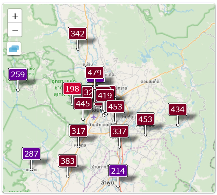 チエンマイ大気汚染：リアルタイムPM2.5大気汚染指数（AQI）