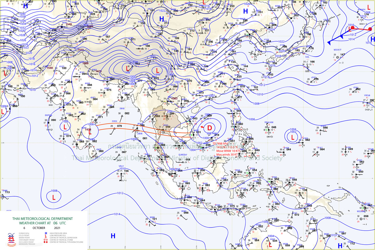 10月11日までタイ中部・南部では豪雨の予想